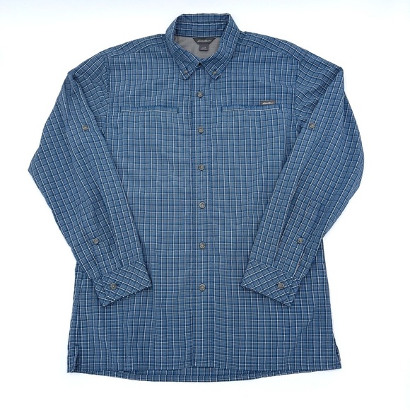 Eddie Bauer Men’s Blue & White Plaid Long Sleeve Casual Button Down Shirt Small - Picture 3 of 10